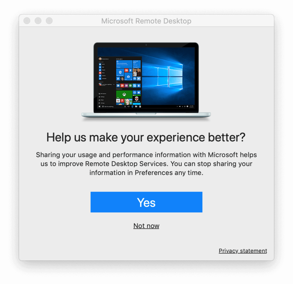 Microsoft Remote Desktop for Mac首次打开提示