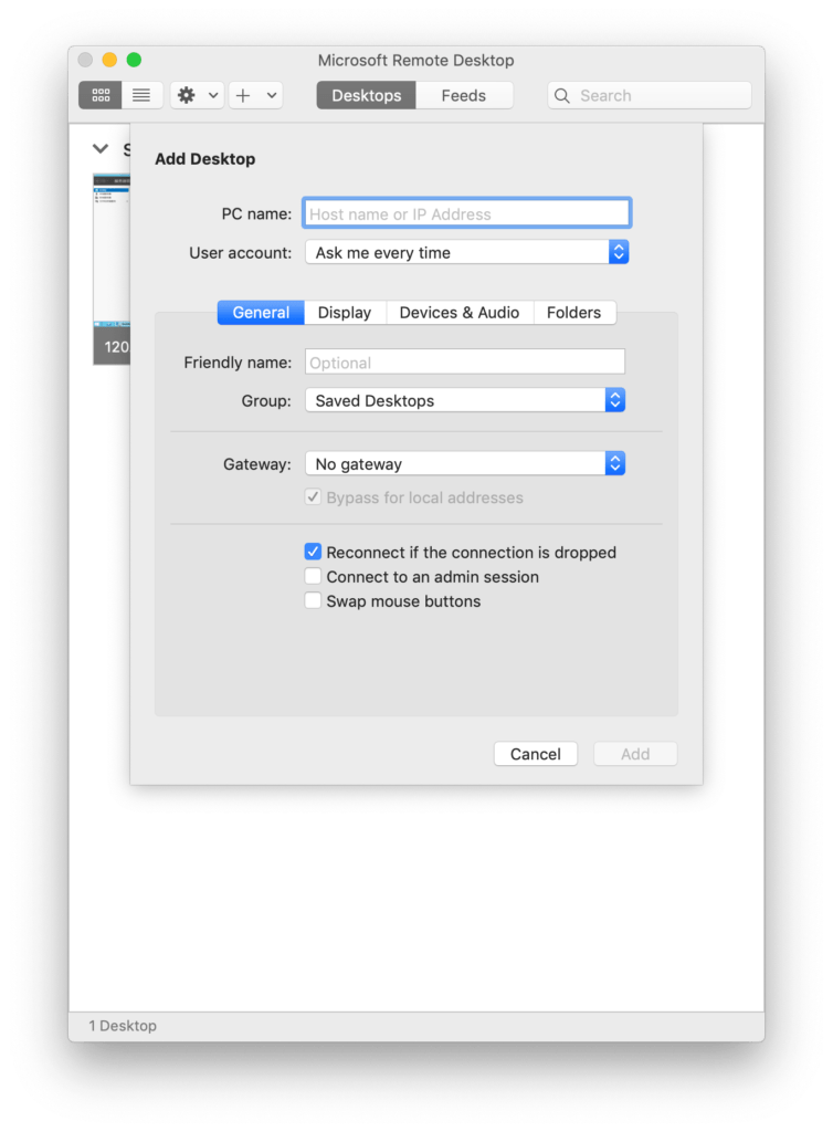Microsoft Remote Desktop for Mac添加远程桌面