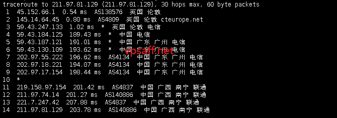 MoeCloud UK 广西南宁联通回程路由