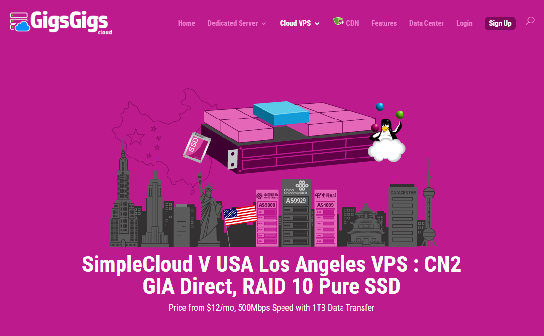 GigsGigsCloud 美国洛杉矶CN2&9929套餐上线，1C512M/1T@500Mbps/月付$12