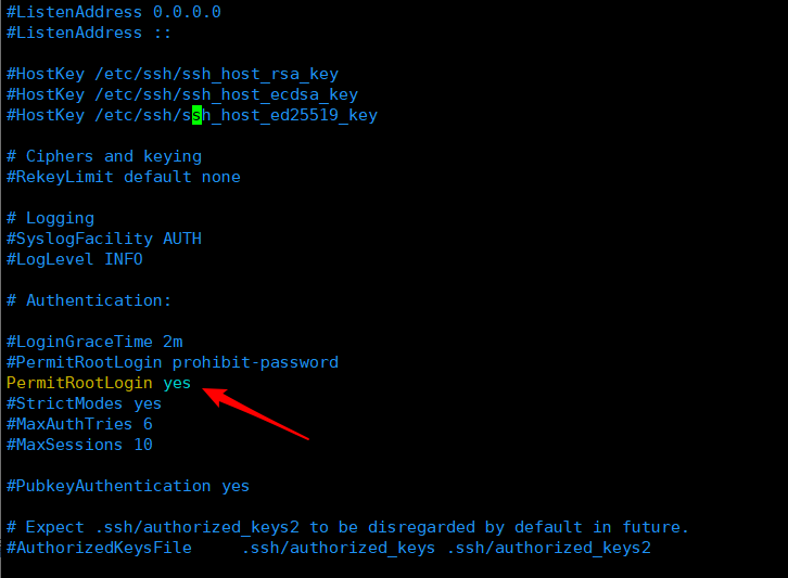 PermitRootLogin 改为 yes