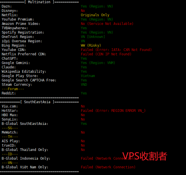 UpNet 便宜越南原生IP VPS流媒体解锁测试