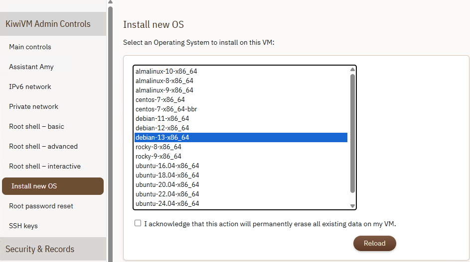 搬瓦工 KiwiVM Install new OS 重装系统