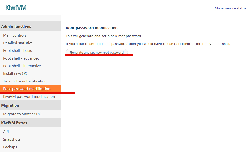 KiwiVM Root Password Modification 重置 root 密码