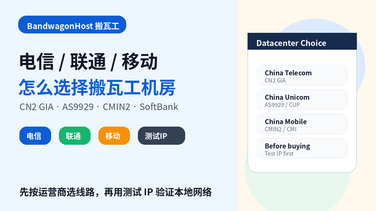 电信联通移动用户怎么选择搬瓦工机房
