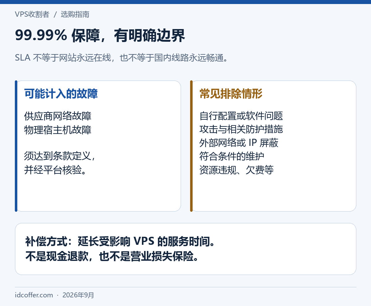 搬瓦工 SLA 的保障范围、排除情形与时长补偿
