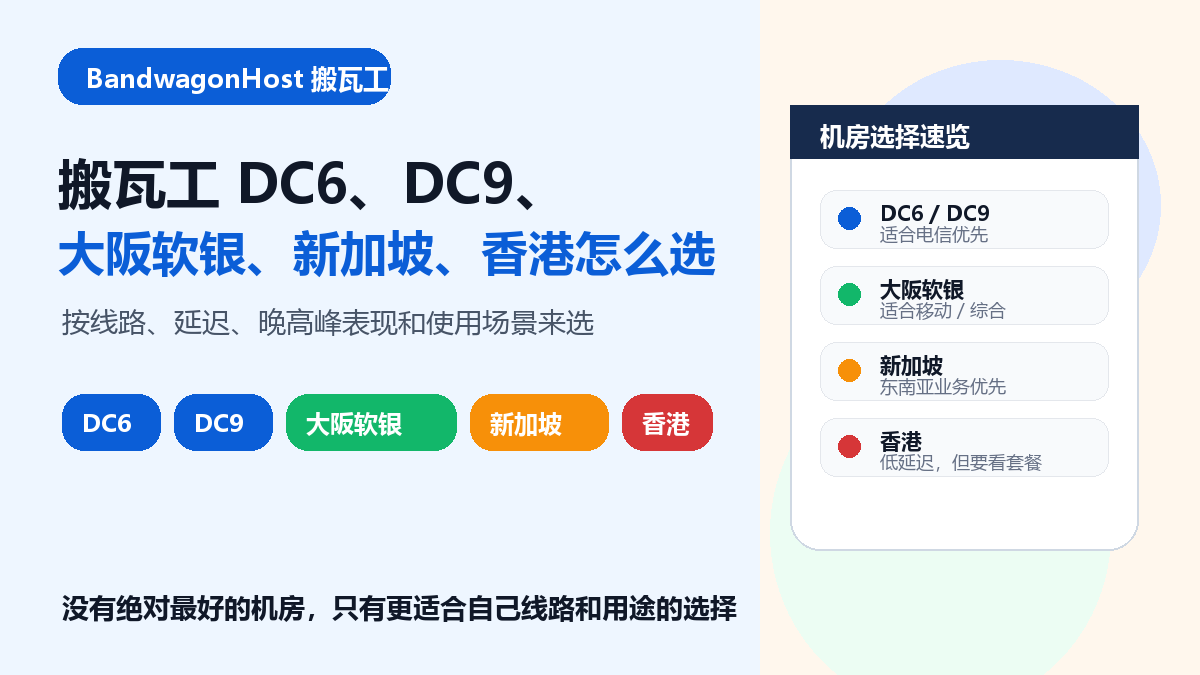 搬瓦工 DC6、DC9、大阪软银、新加坡、香港怎么选