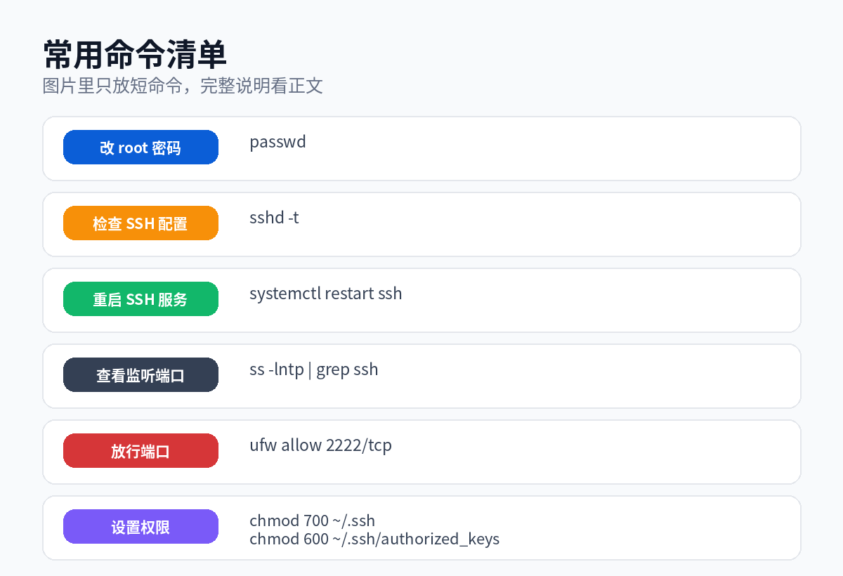 搬瓦工root密码SSH端口SSH Key常用命令清单