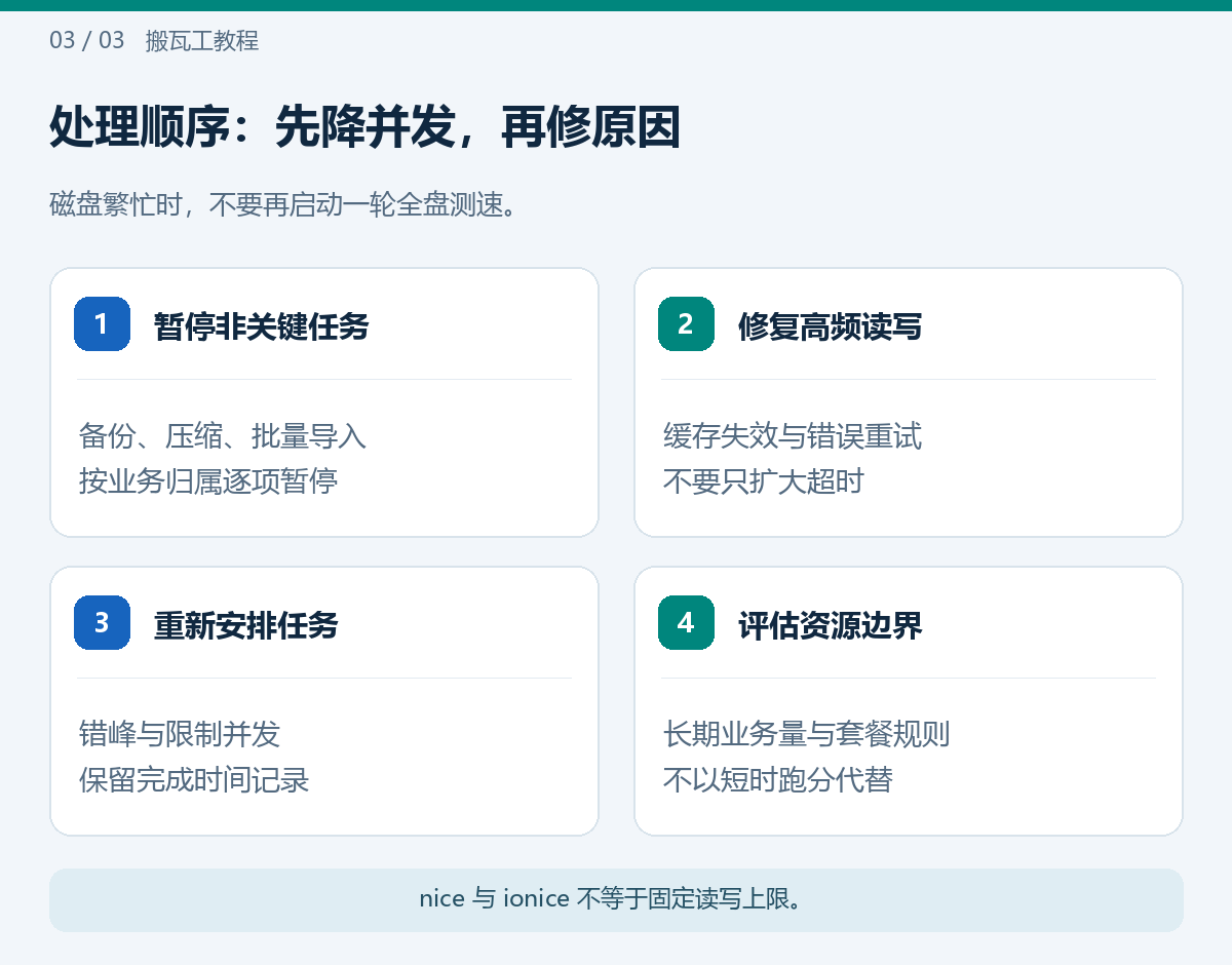 处理顺序：先降并发，再修原因